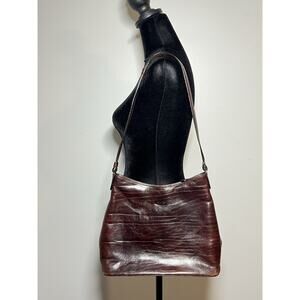 Oroton Australia EUC Brown Leather Shoulder Bag Purse Handbag Zip Top 13" x 10"